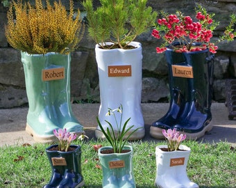 Personalised Wellington Boots Flower Pot Planter Green/White/Blue Garden Planters Gardening Housewarming Anniversary Garden Gift Idea