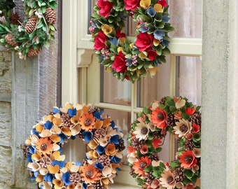 Spring Flowers Wreath Artificial Wooden Multicolour Floral Decorative Front Door Summer Wreath Garland Rustic Country Style Home Décor D35cm