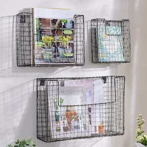 Set of 3 Industrial Style Wall Storage Baskets Kitchen Bathroom Hallway Home Office Multi Use Magazine Rack Storage Baskets