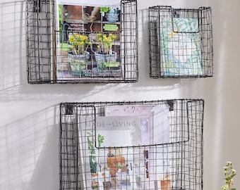 Set of 3 Industrial Style Wall Storage Baskets Kitchen Bathroom Hallway Home Office Multi Use Magazine Rack Storage Baskets