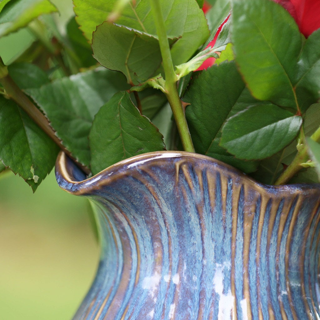 Blue & Gold Ceramic Pitcher Jug Vase Shabby Chic Vintage Style Etsy UK