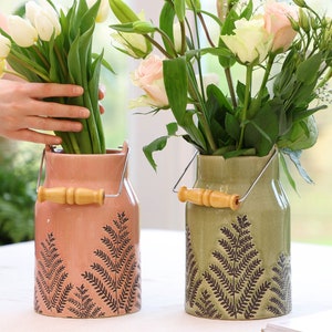 Ceramic Pitcher Jug/Milk Churn Vase Shabby Chic Flower Vase Decorative Stoneware Earthenware Glazed Wildflower Floral Jug Planter