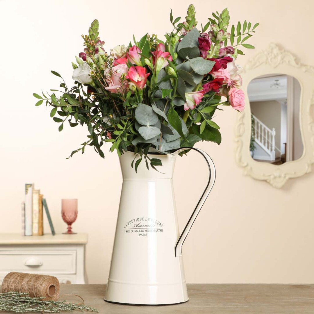 Discount Shop Country Vase Rustic Jug Vases Cream 28CM White Pitcher