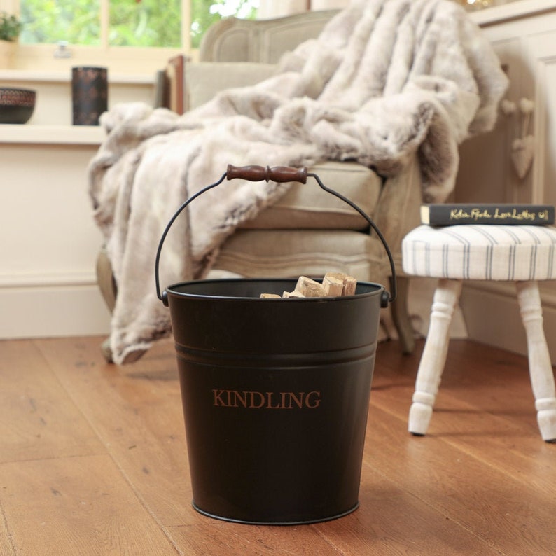 Kindling Bucket 17L Matte Black & Copper Recycled Iron Etsy UK