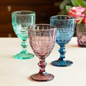 Mix and Match Embossed Wine Goblets Vintage Style Embossed Wine Glasses Dishwasher Safe Glassware Set Kitchen Dining Room Wine Glass Set image 10