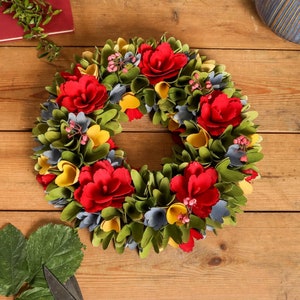 Floral Wreath Artificial Wooden Rainbow Multicoloured Large Front Door Flower Wreath Summer Garland Rustic Country Style Home Décor