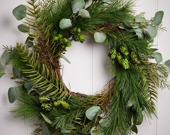 Giant Spring Wreath Artificial Eucalyptus Summer Wreath Indoor/Outdoor Porch Front Door Decorative Garland Wreath