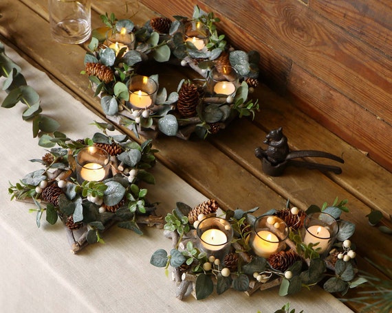 Wood Round, Pinecone, Candle Centerpieces