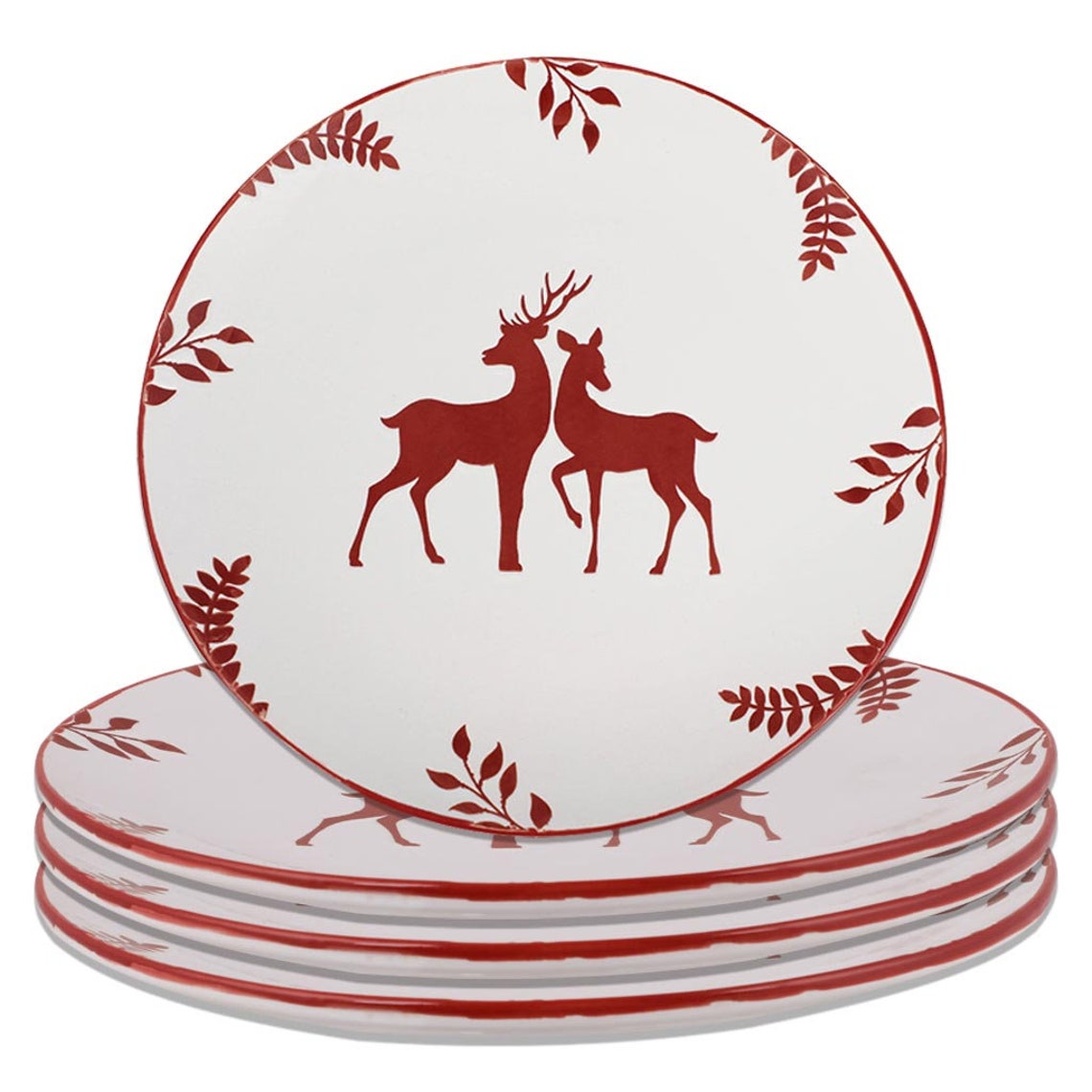 Stoneware Christmas Dinner Set Mix & Match Red Hand Painted Etsy UK