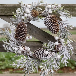 Extra Large White Christmas Wreath Front Door Winter Garland Pine Cone, Fir & Cotton Bud Hand Made Wicker Back Decorative Festive Door Décor