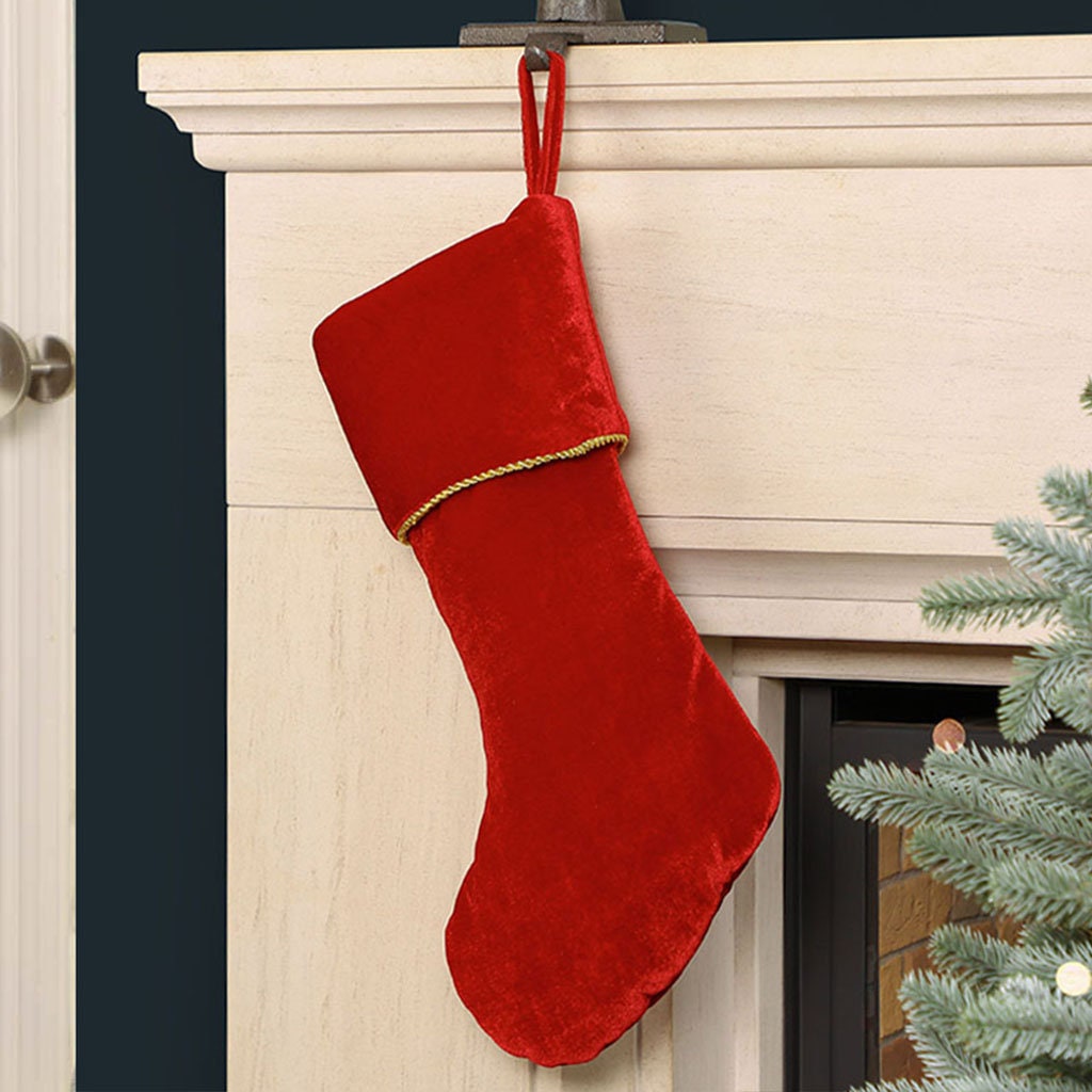 Red velvet christmas stocking with gold initial Clearance
