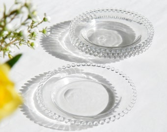 Set of 4 Glass Side Plates Decorative Bella Perle Beaded Cake Bread Side Plates Dining Homeware Dinner Party Crockery