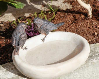 Stone Effect Bird Bath Roll Top Heavy Weighted Freestanding Antique Brown Garden Ornament Gardening Bird Watching Gift