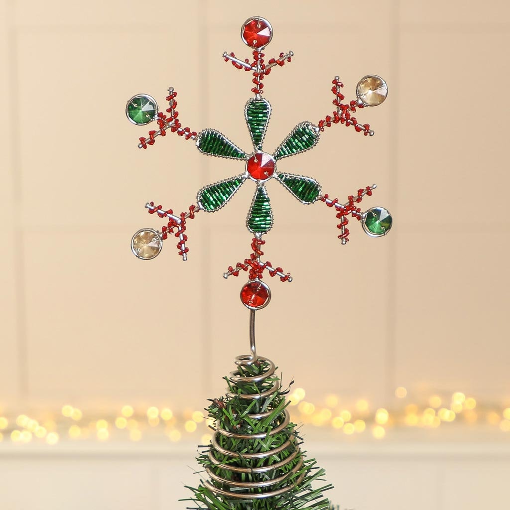 Christmas Tree Topper Decoration Glittering Beaded Snowflake Etsy UK