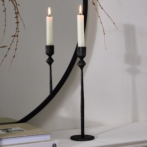 Hand Forged Recycled Iron Candlestick Black Dinner Table Sideboard Mantelpiece Windowsill Taper Candle Holder Contemporary Style Candelabra