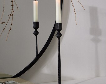 Hand Forged Recycled Iron Candlestick Black Dinner Table Sideboard Mantelpiece Windowsill Taper Candle Holder Contemporary Style Candelabra