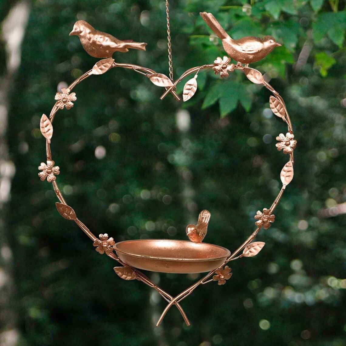 Hanging Bird Dish Cast Iron Flower Decorated Garden Bird Etsy UK