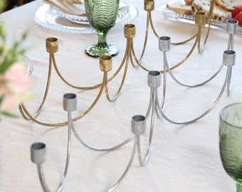 Contemporary Gold/Silver Taper Candle Holder Recycled Iron Hand Made Dining Table Candle Holder Centrepiece Candelabra Dining Table Decor