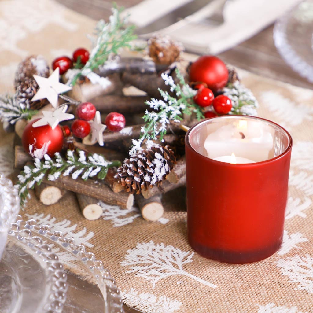 Tea Light Votive Candle Holder Red Bauble Wooden Christmas Etsy UK