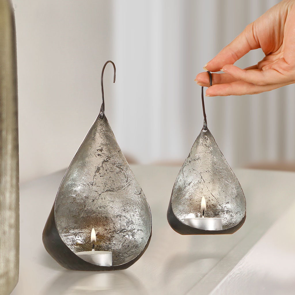 Set of 2 Hanging Tea Light Candle Holder Lanterns Etsy UK