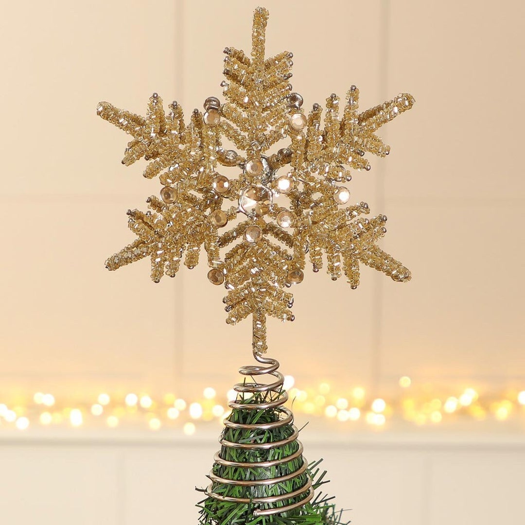 Gold Snowflake Christmas Tree Topper Decoration Glittering 6 Etsy UK