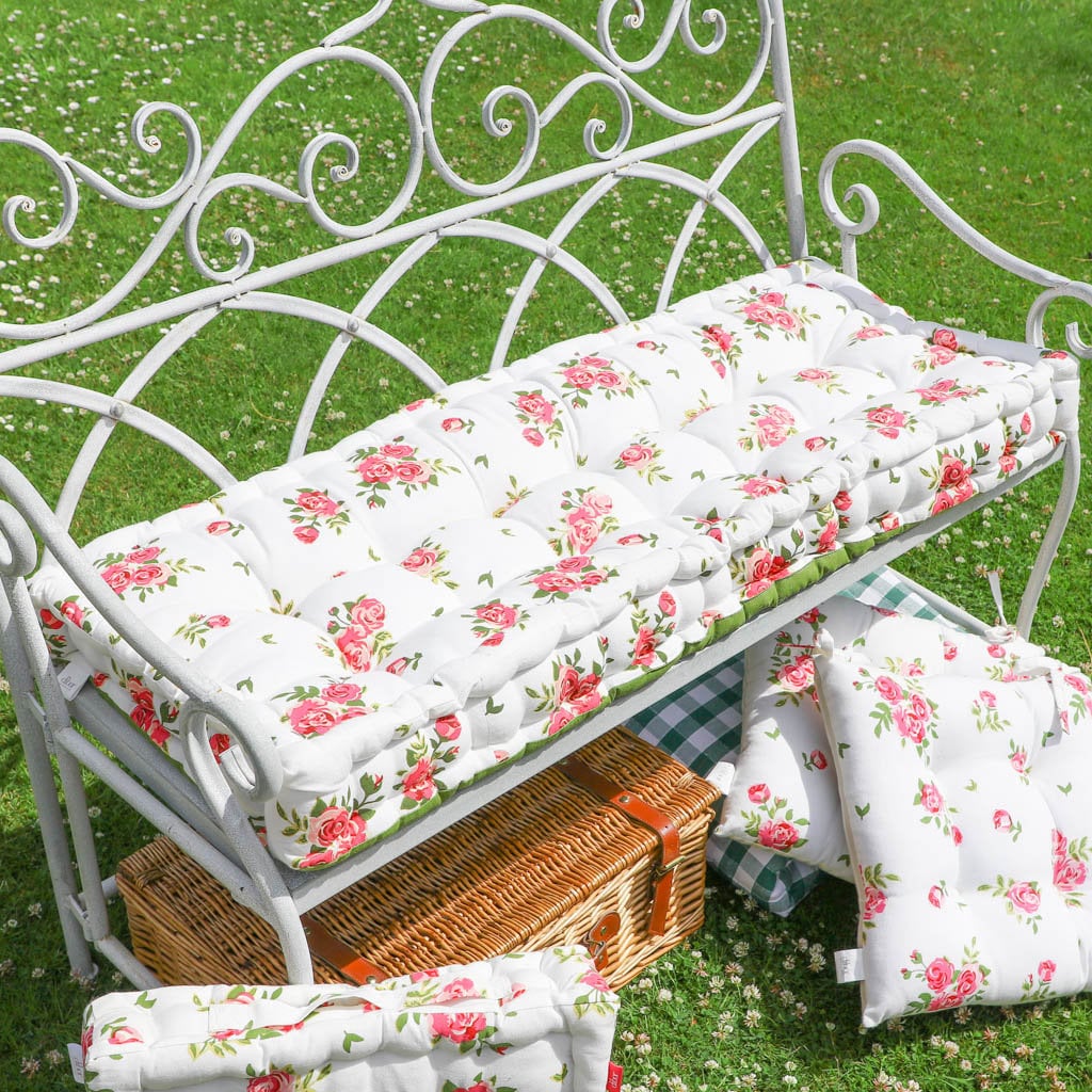 Floral Print Garden Bench Cushion Vintage Style Outdoor Etsy UK