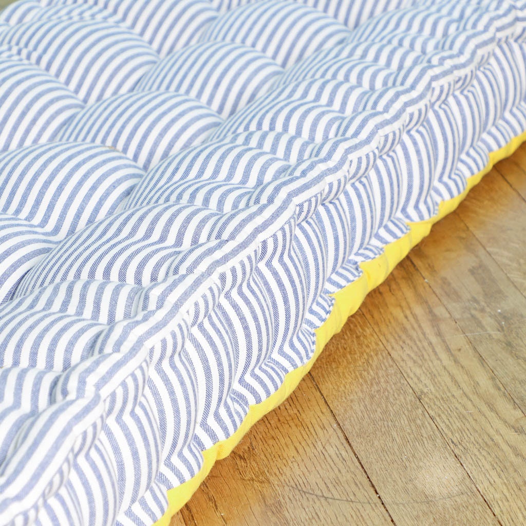 Vintage Style Blue White & Yellow Striped Reversible Bench Etsy UK
