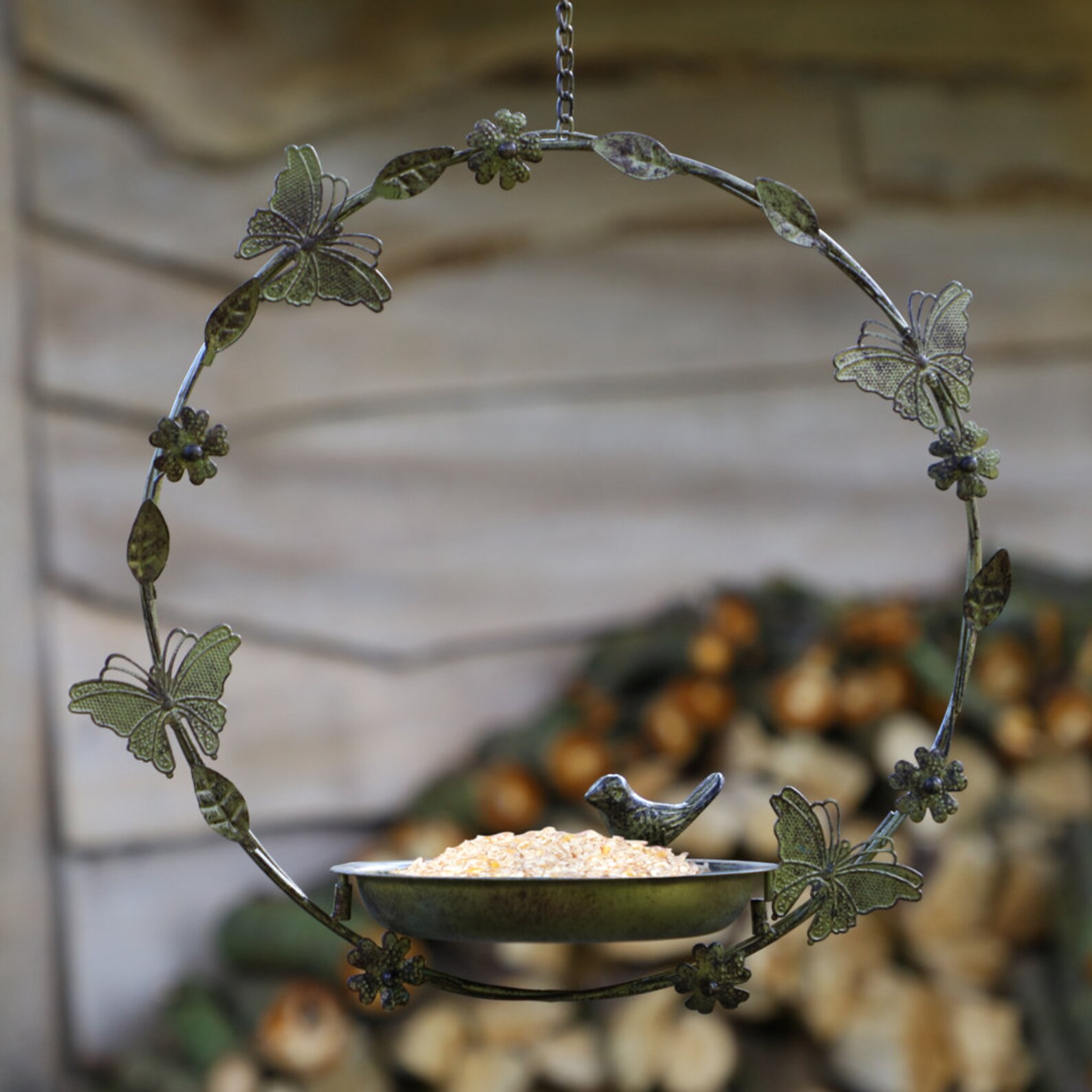 Hanging Bird Dish Cast Iron Flower Decorated Garden Bird Etsy UK