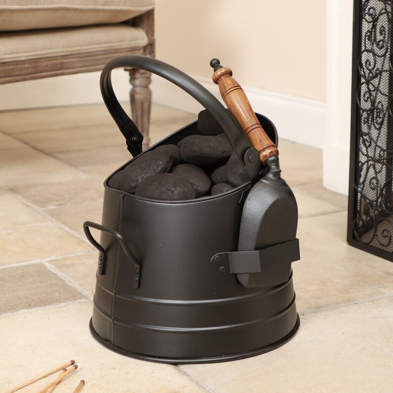Matte Black Fireside Coal Bucket Traditional Style Coal Etsy