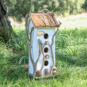 White Decorative Hanging Bird House Garden Lodge Birdbox Hand Painted Reclaimed Wood Bird Nesting Box