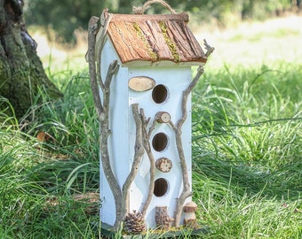 White Decorative Hanging Bird House Garden Lodge Birdbox Hand Painted Reclaimed Wood Bird Nesting Box