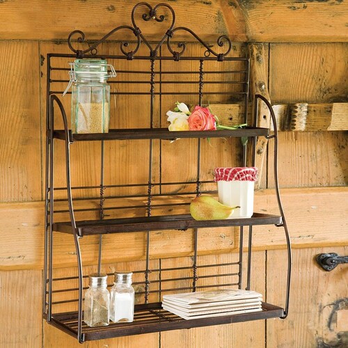 Brown Wall Mounted Storage Basket Kitchen Spice Rack Industrial Wire Caddy Basket Shelving 3 Tier Organiser Unit