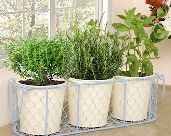 Set of 3 Ivory White Kitchen Windowsill Herb Planters in Industrial Style Basket Housewarming Anniversary Gift Idea