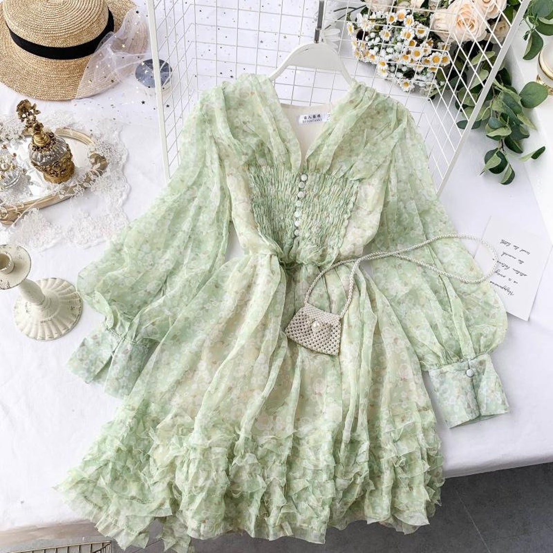 Cottagecore clothing aesthetic dress goddess dress green Etsy