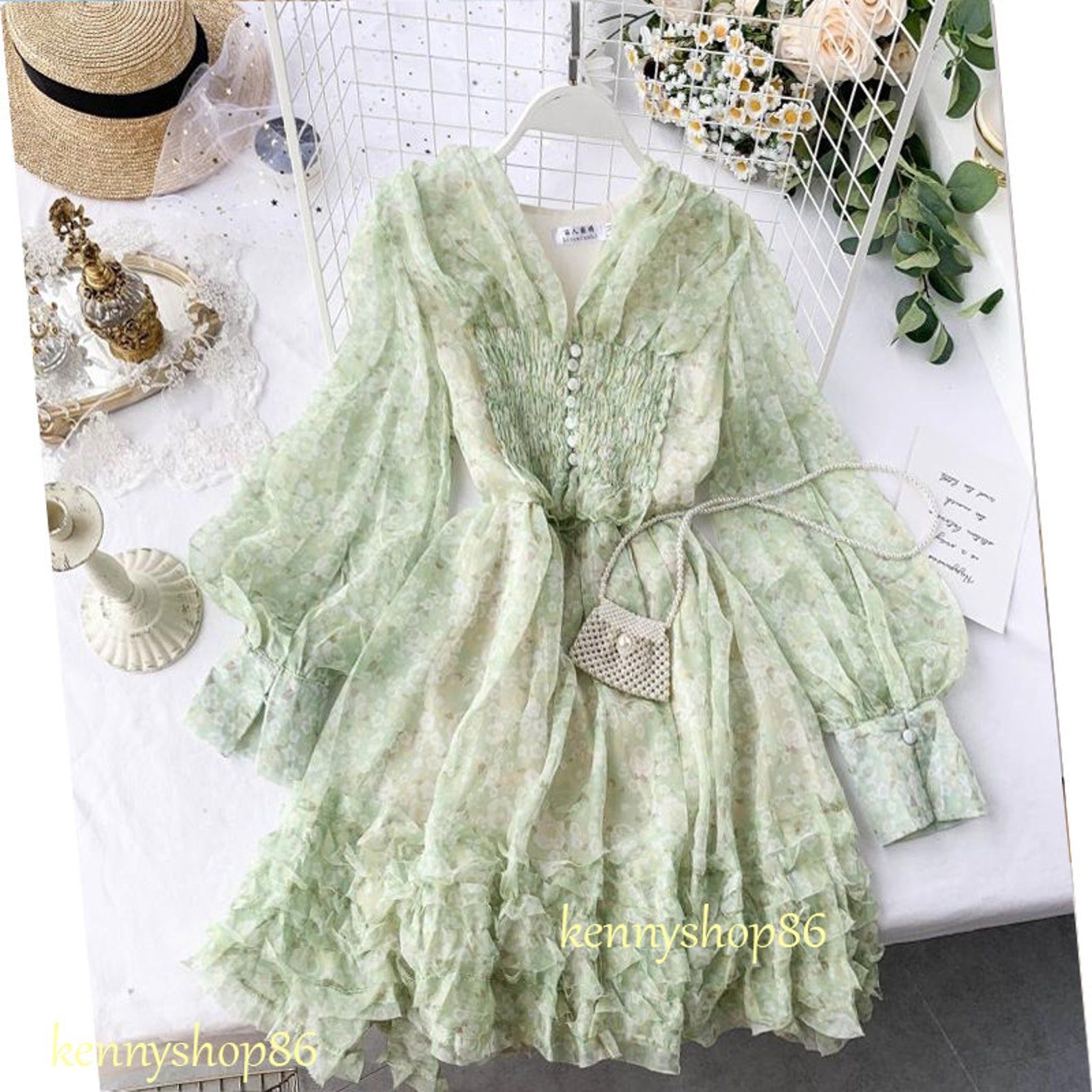 Cottagecore clothing aesthetic dress goddess dress green | Etsy