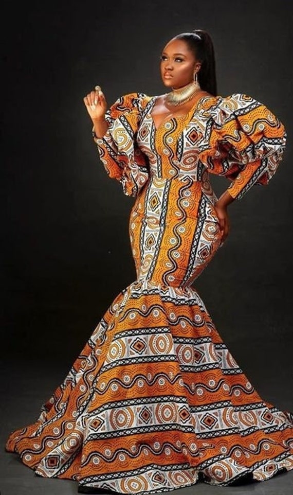 Robe de femme africaine, tenue de sirène d'Ankara, robe de bal d'Ankara,  tenue de femme africaine, robe de mariée africaine