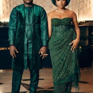Abito da sposa tradizionale nigeriano, abito da sposa africano, abito tradizionale per coppie, abito tradizionale nigeriano Aso-OKe