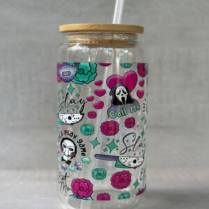 Horror Movie Killer Glass 16 oz Tumbler, Valentine’s Day, Scary Movies, Boo Basket, Horror Classics, Valentine Gift, My Bloody Valentine