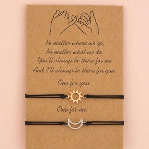 Sun and Moon Friendship Lover Couple Friend Family Wish You Me Promise Card With 2 Adjustable Bracelet Gift Present Valentines Mothers Day