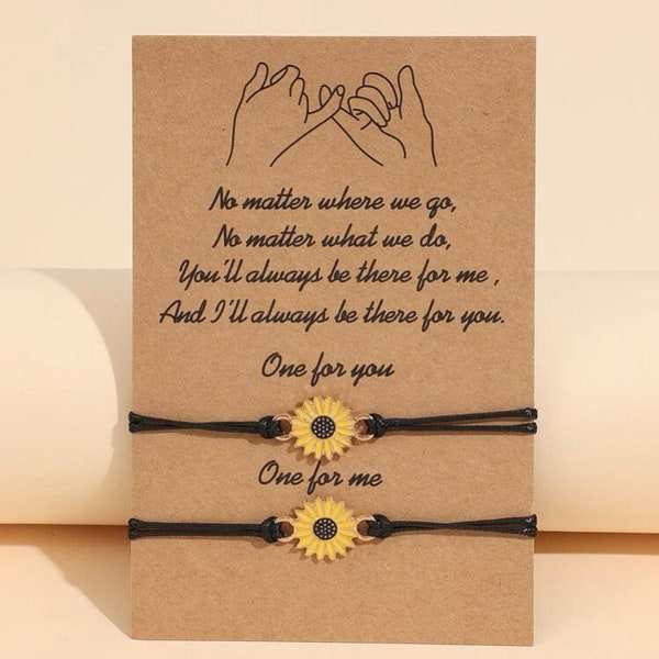 Sunflower Friendship Lover Couple Friend Family Wish You Me Promise Card With 2 Adjustable Bracelet Gift Present