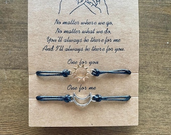 Sun and Moon Friendship Lover Couple Friend Family Wish You Me Promise Card With 2 Adjustable Bracelet Gift Present Mothers Day / Valentines
