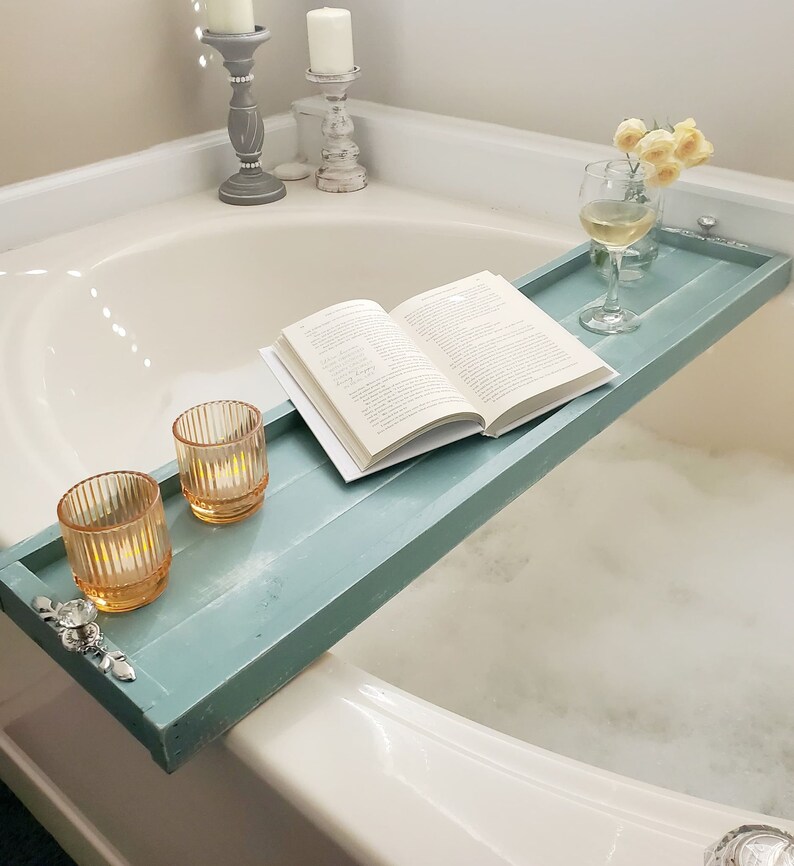 Farmhouse Wood Bath Tray Bathtub Tray Bath Tray Caddy Etsy