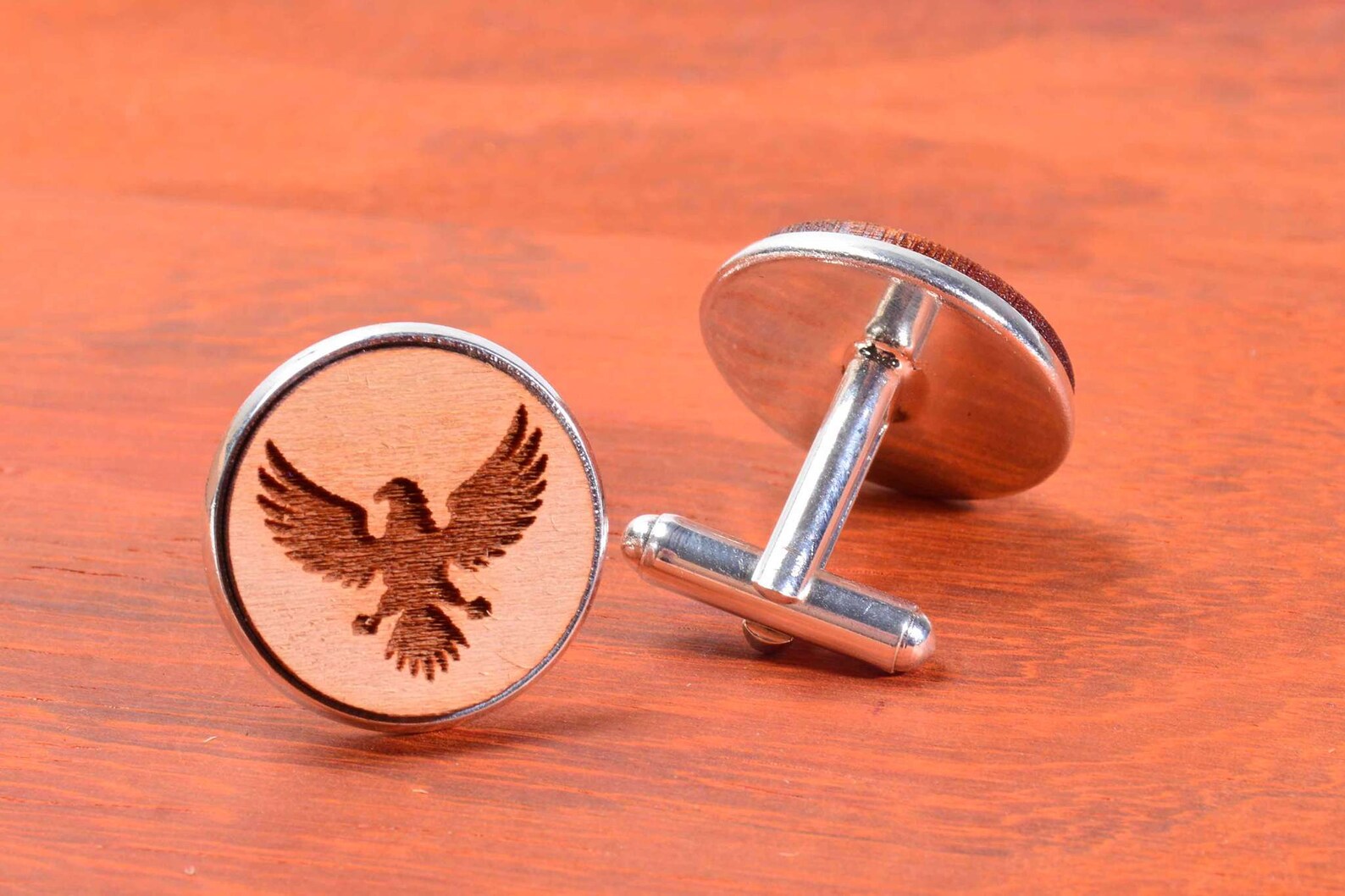 wooden tie clip and cufflinks