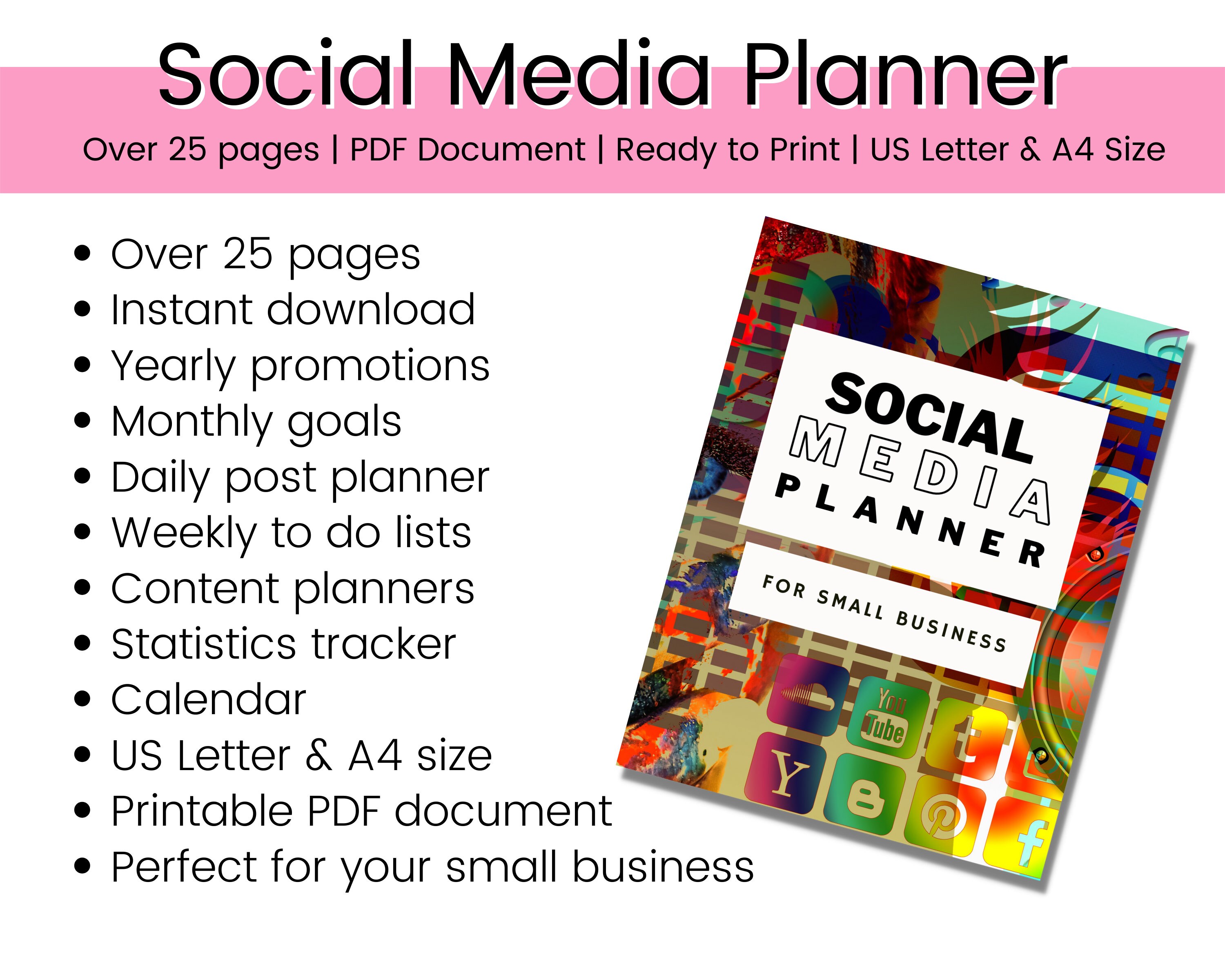 social media content planner small business planner etsy