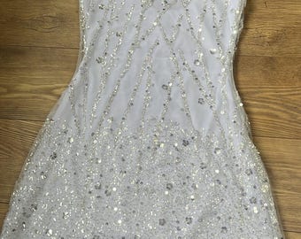 Handmade White glamorous embellished sequin pearl beaded dress