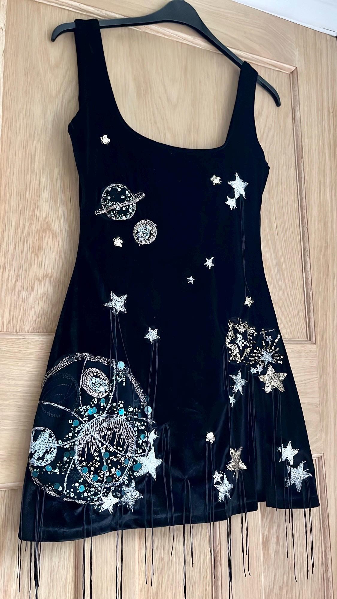 black velvet dress with gold stars SALONI London main image 1