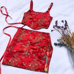 Multiple colours* Handmade Chinese dragon brocade side split skirt