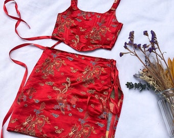 Multiple colours* Handmade Chinese dragon brocade side split SKIRT