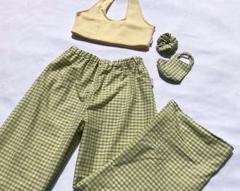 Multiple Gingham colours available handmade elasticated high waisted trousers