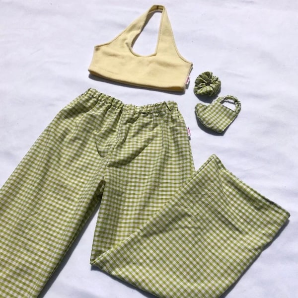 Multiple Gingham colours available handmade elasticated high waisted trousers